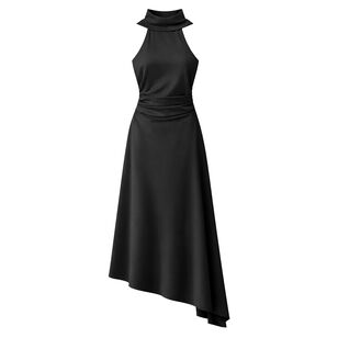 Monica Sleeveless Halterneck Satin Midi Dress
