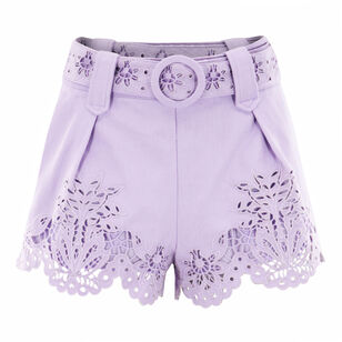 Geometric Richelieu Twill Belted Shorts