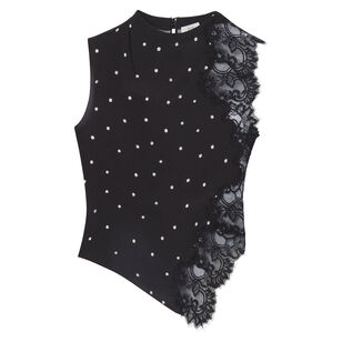 Gracie Polka Dot Sleeveless Crepe And Lace Top
