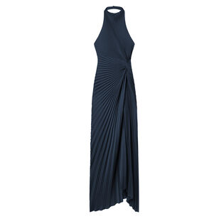 Romy Halterneck Pleated Satin Gown