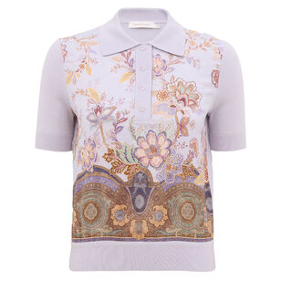 Luna Short Sleeve Printed Knit Wool-Silk Polo