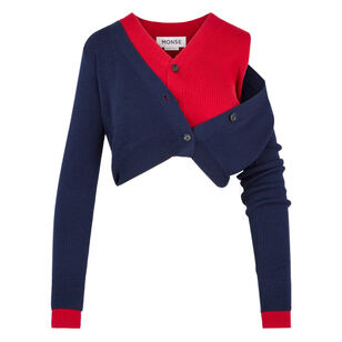 Long Sleeve Cropped Fold Up Two-Tone Cardigan