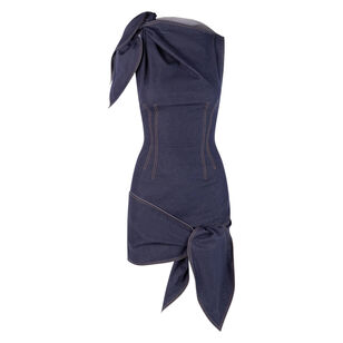 Bow Tie Detail Sleeveless Denim Mini Dress