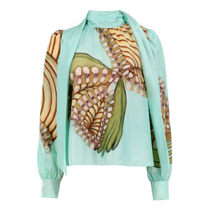Ornament Silk Tie-Neck Blouse