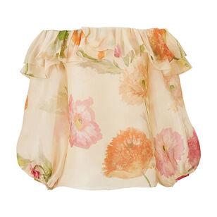 Off Shoulder Puff Sleeve Poppy Print Top