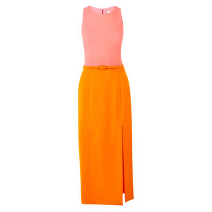 Sleeveless Crewneck Belted Colorblock Midi Dress