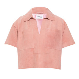 Jade Short Sleeve V-Neck Suede Top