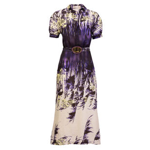 Lee Short Sleeve Belted Linen Midi Dress